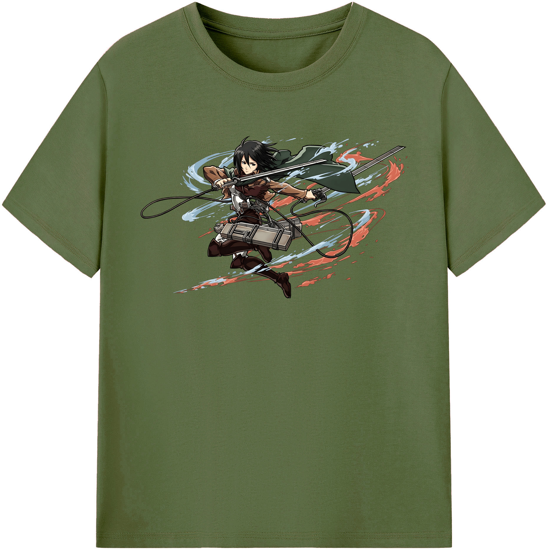 （画像用） 進撃の巨人 ミカサ·アッカーマン Attack on Titan Mikasa Ackerman 綿100％半袖Tシャツ（フロントプリント）